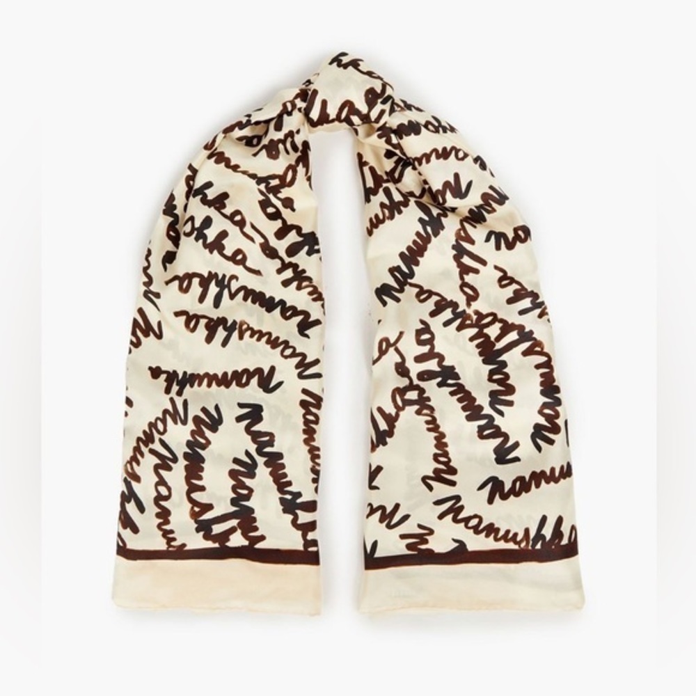 Nanushka Printed Calligraphy Silk Scarf Handkerchief